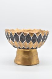 Gold & Black Geometric Honeycomb Patterned Footed Bowl Made In Italy By Vera Magda Braga In Milano