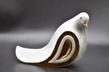 RG Oggetti Limoges Capodimonte Porcelain Dove Features Swarovski Crystals For Eyes & Gold Trim