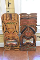 Tiki Mask Wood Carving Wall Decor - 2 Total