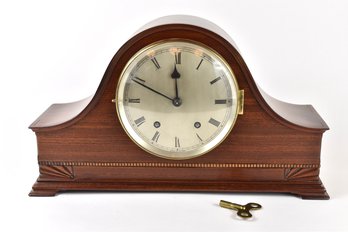Wooden Tambour-Style Mantle Clock W/ Key