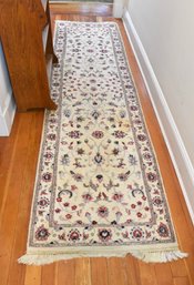 Hand Knotted Wool Runner W/ Floral Motifs Around An Ivory Field - 10' X 2' 8'