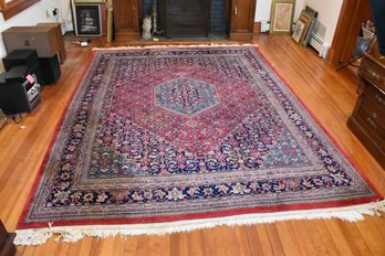 Traditional Hand Knotted Persian Wool Rug W/ Center Medalion & Thin Herati Boarder 10' X 8'