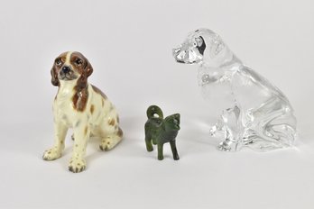 Ceramic Stone & Glass Dog Figurines - 3 Total