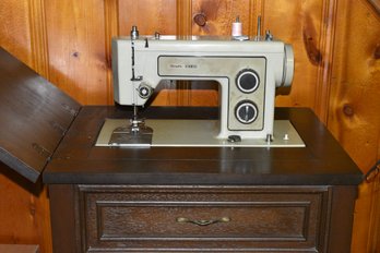 Vintage Sears Kenmore Sewing Machine In Wood Desk With Light & Foot Pedal