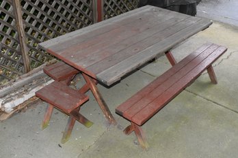Painted Wood Picnic Table & Benches