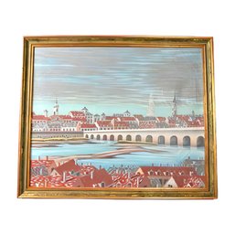 Foussa Itaya City Aqueduct Framed Painting On Canvas Signed & Dated 1961