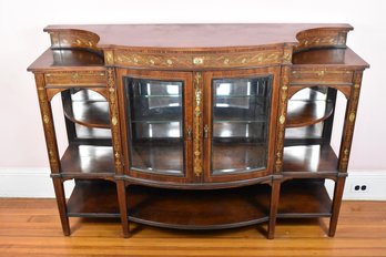 Maple & Co. London 19th Century Edwardian Sideboard Cabinet W/ Finely Detail Marquetry Inlay   Lots Of Photos!