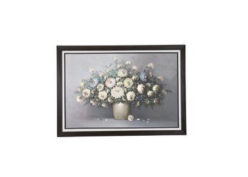 Large Still Life Painting On Canvas W/ Raised Flowers Signed Robert Helman