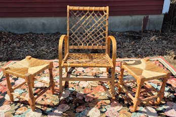 Vintage Snowshoe Rocking Chair & Footstools, 3pcs  (CTF20)