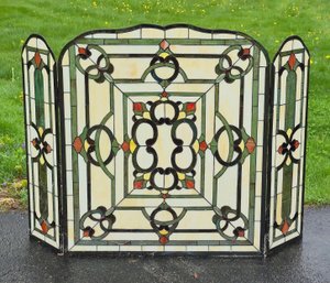 Vintage Stained Glass Three Panel Fire Screen (CTF40)
