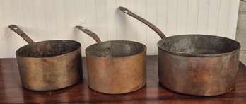 Three Antique Copper Sauce Pans (CTF20)
