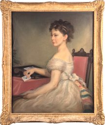 Vintage Antique Pastel Portrait, Woman With Letter (CTF20)