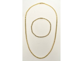 14K Matching Crochet Box Link Necklace & Bracelet (CTF5)