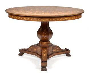 19th C. Dutch Marqutry Inlaid Round Center Table (CTF30)