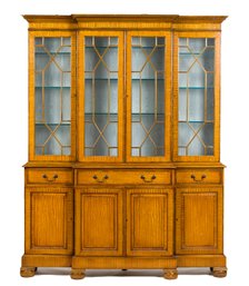 Fine English Edwardian Style Satinwood Breakfront Cabinet (CTF60)