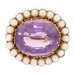 Victorian 14k Gold Amethyst & Pearl Pin (CTF10)