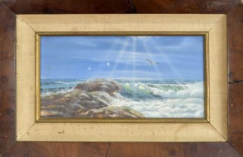 Vintage Seascape Painting On Masonite, Seascape (CTF10)