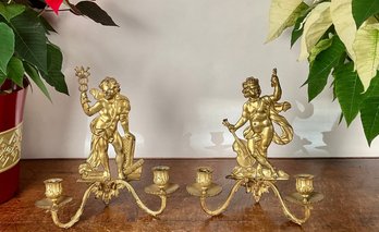 Pr. Antique Dore Bronze Cherub Sconces (CTF10)