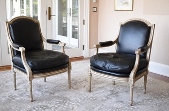 Pr. Randolph Hein French Open Arm Chairs With Leather Upholstery (CTF30)