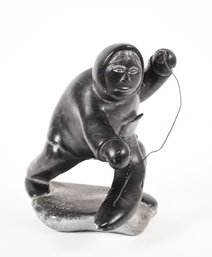 Large Vintage Inuit Stone Carving, Man With Fish (CTF20)