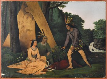 19th C. Oil After Currier & Ives, Hiawathas Wooing (CTF20)