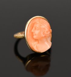 Antique 14k Gold Coral Cameo Ring (CTF10)