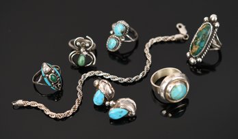 Vintage Sterling Silver Native American Jewelry, 7 Pcs (CTF10)
