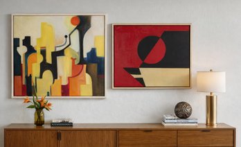 Mid-Century Abstract Oils On Canvas, One Signed Schiller, 2pcs. (CTF30)