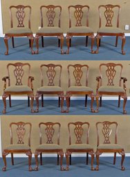 Set Of 12 Vintage Chippendale Style Mahogany Dining Chairs (CTF60)