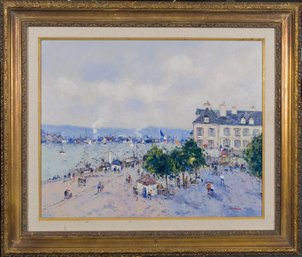 Jan Pierre Dubord Oil, Rouen, Les Quais, Jour De Fete (CTF20)