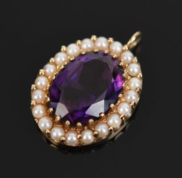 14k Gold Color Change Synthetic Sapphire & Pearl Pendant (CTF10)