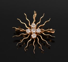Antique 14k Gold Old Mine Cut Diamond Starburst Pin/pendant (CTF10)