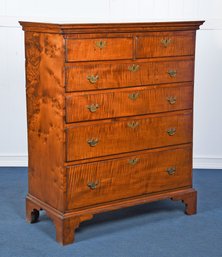 18th C. New England Tiger Maple Tall Chest (CTF30)