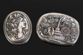 Two Vintage Silver Henryk Winograd Repousse Pins (CTF10)