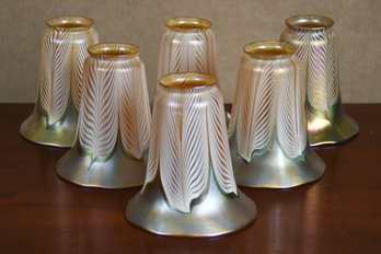 Six Quezal Art Glass Iridescent Lamp Shades (CTF30)