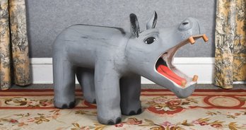Folk Art Carved And Painted Wood Hippo (CTF30)