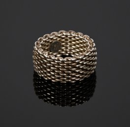 Signed Tiffany & Co. Sterling Silver Mesh Ring (CTF10)