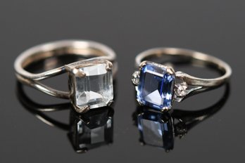 14k Gold Synthetic Blue Spinel & Sterling Silver Light Blue Topaz Rings (CTF10)