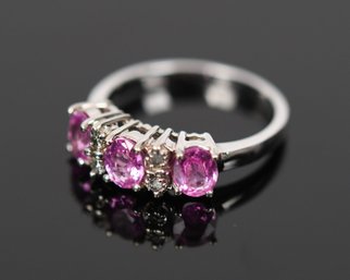 14k Gold Three Stone Pink Spinel & Diamond Ring (CTF10)