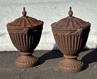 Pr. Antique Covered Cast Iron Garden Urns (CTF30)
