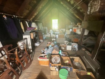 Attic Contents, W/ Vintage Christmas Decorations, Chairs