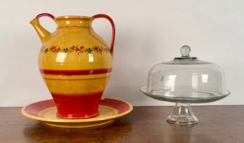 Large Terre Provence Ewer & Glass Cake Stand (CTF20)