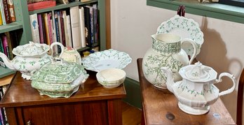Antique And Vintage Green And White China, 8pcs.