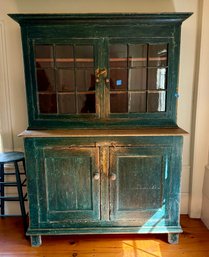 Antique Green Painted Canadian Hutch Cupboard (CTF40)