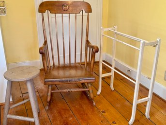 Vintage Quilt Rack, Stool And Rocking Chair
