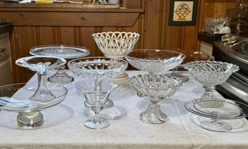 Vintage Glass Compotes And Cake Plates, 11pcs