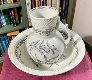 Antique Orchid Washbowl And Pitcher