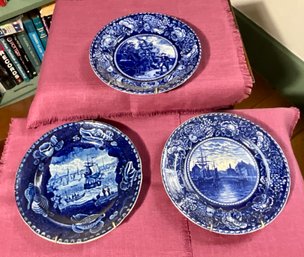 Antique Staffordshire Flow Blue Plates, 3pcs