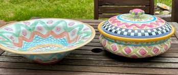 Mackenzie Childs Piccadilly Lidded Tureen, Mackenzie Childs Heather Serving Bowl