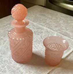 Vintage Pink Portieux Decanter And Cup